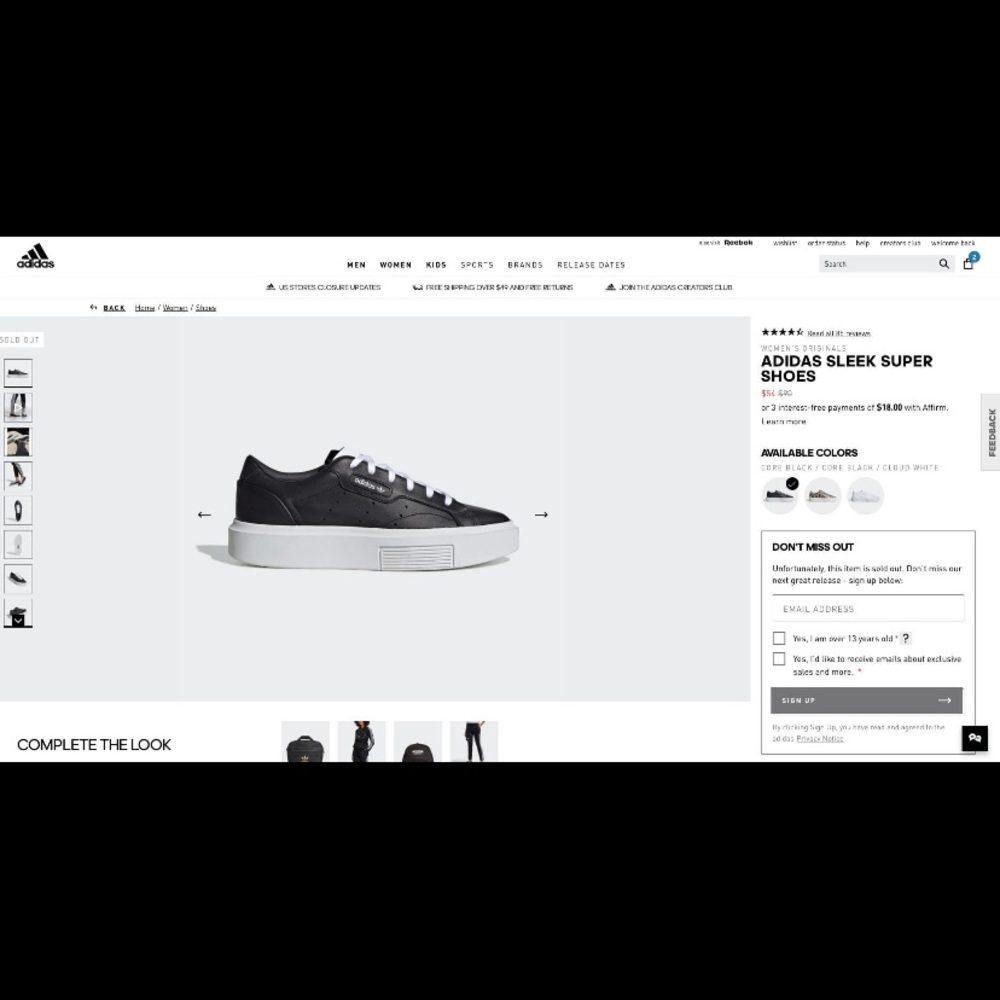 Adidas sleek super shoes women’s 8